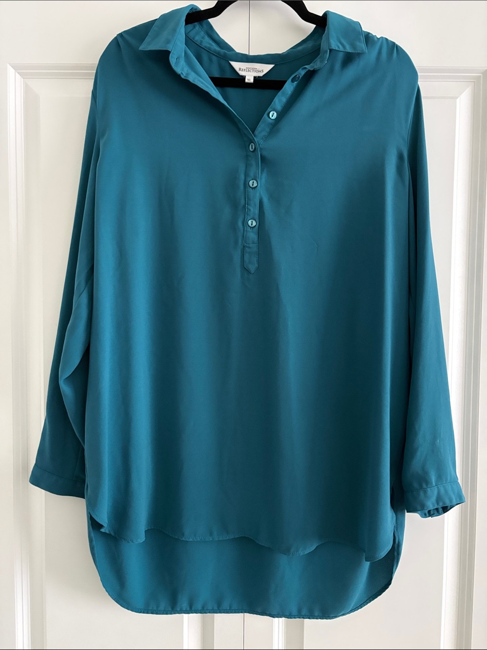 Northern Reflections Teal Henley Silk-Blend Tunic Size XL
